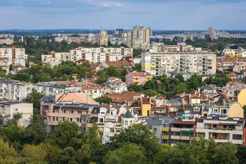 Fototapeta na wymiar Aerial view of buildings seen from Nebet Hill in Plovdiv city, Bulgaria