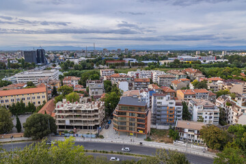 Aerial view of buildings from Nebet Hill in Plovdiv city, Bulgaria