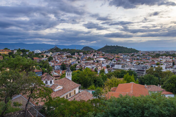 Fototapeta na wymiar Old Town of Plovdiv city, Bulgaria, view with Danov, Youth and Liberators hills