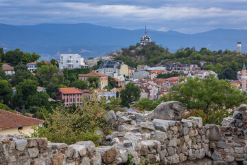 Obraz premium Historic part of Plovdiv, Bulgaria, view with Danov, Youth and Liberators three hills