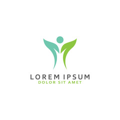 Fototapeta premium Human nature leaf logo. Leaf and human combination logo with template illustration vector concept.