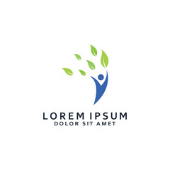 Fototapeta premium Human nature leaf logo. Leaf and human combination logo with template illustration vector concept.