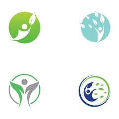 Human nature leaf logo. Leaf and human combination logo with template illustration vector concept.