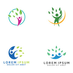 Human nature leaf logo. Leaf and human combination logo with template illustration vector concept.