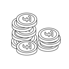 Pound coin handful in line style. Vector flat illustration