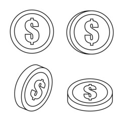 A set of dollar isolated coin style line sign. Vector illustration