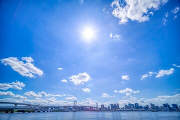 Fototapeta na wymiar 東京風景 2022　青空と太陽の湾岸エリア