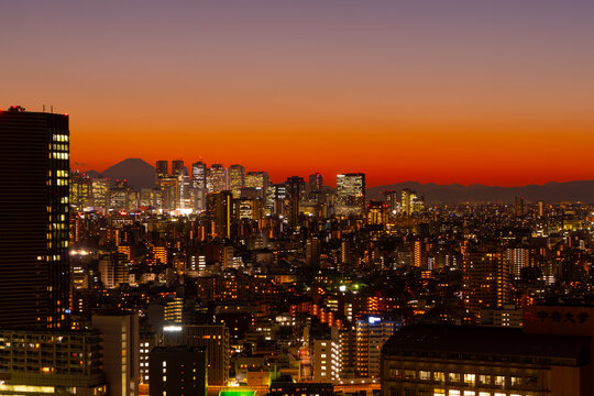 東京と富士山　夜景
