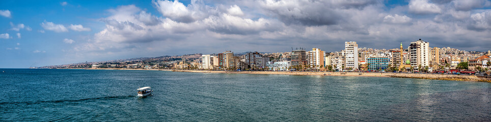 View of coastline of city Sidon in Lebanon