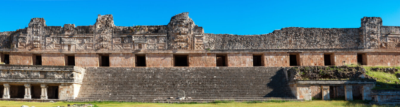 Stone throne at the Nun's Quadrangle building complex at the ruins of the ancient Mayan city Uxmal, Mexico