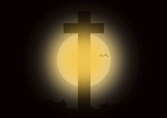 Symbols of Christian cross and full moon
