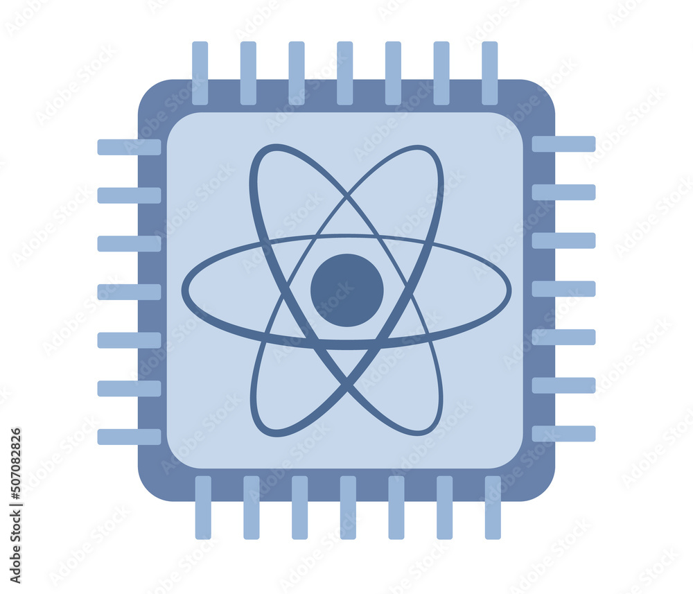 Poster quantum computing icon. artificial intelligence, semiconductor chip, future technology. vector flat 