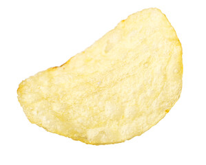Single potato chip isolated on white background.