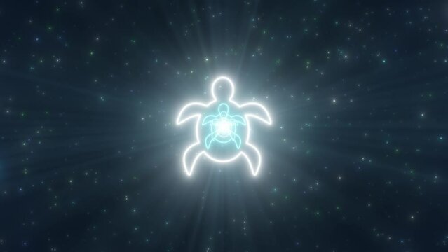 Sea Turtle Underwater Shape Outline Glows Neon Lights Tunnel Portal - 4K Seamless VJ Loop Motion Background Animation