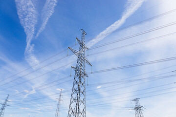 High voltage pole or High voltage electricity tower and transmission power lines
