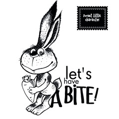 A hare with a carrot. Children's drawing .Coloring book, graphics, illustration