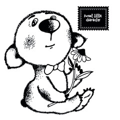 Cartoon  bear expressing emotion greeting, cartoon illustration. Sticker.