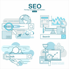 Flat design vector illustration icons set of analytics search information and website SEO optimization