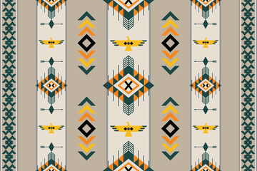 Ethnic pattern and Seamless textures, Navajo Native American, Abstract geometric print, Rustic decorative ornament, Patterns of fabrics for textiles and apparel, Home decoration and art vintage style. - obrazy, fototapety, plakaty