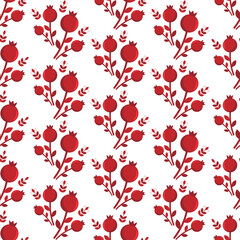 Vector pattern of red plant elements on a white background