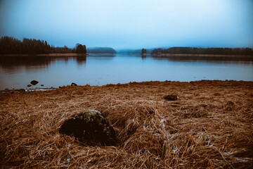 Glomma water in autumn, Norway