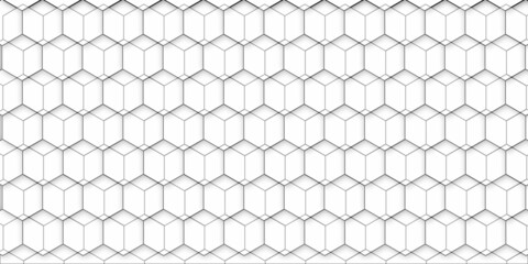 Hexagon pattern background in grey color and line art black and white design. Modern design with graphic lines in cube shape. Design art for textile, ornament and decoration. Vector 