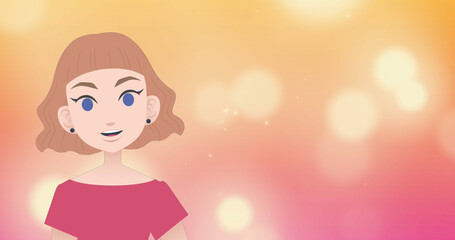 Image of woman icon over glowing spots on orange background