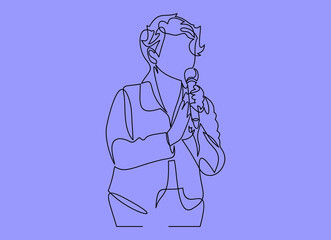 Business conference, business meeting.Woman at rostrum in front of audience. Public speaker giving a talk at conference hall- continuous line drawing