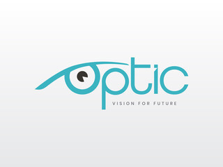 Optician eye vision vector logo illustration. Creative optic symbol template. 