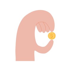 Dollar coin in hand icon.