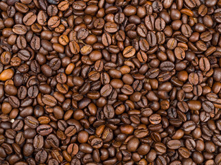 Fototapeta premium Roasted Coffee beans texture background, top view