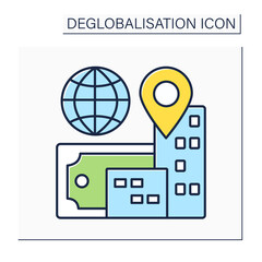 Reverse globalization color icon. Integration of economies and financial markets. Deglobalisation concept. Isolated vector illustrations