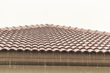 rain falling down from the house roof