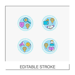 Innovation concept icons set. Strategies for generating, prioritizing, evaluating and validating new ideas. Vector isolated conception metaphor illustrations