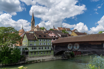 Fototapeta na wymiar view of the Limmat River and the historic old city center of Baden