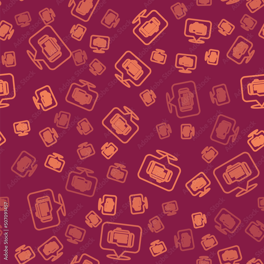 Aufkleber brown line check engine icon isolated seamless pattern on red background. vector