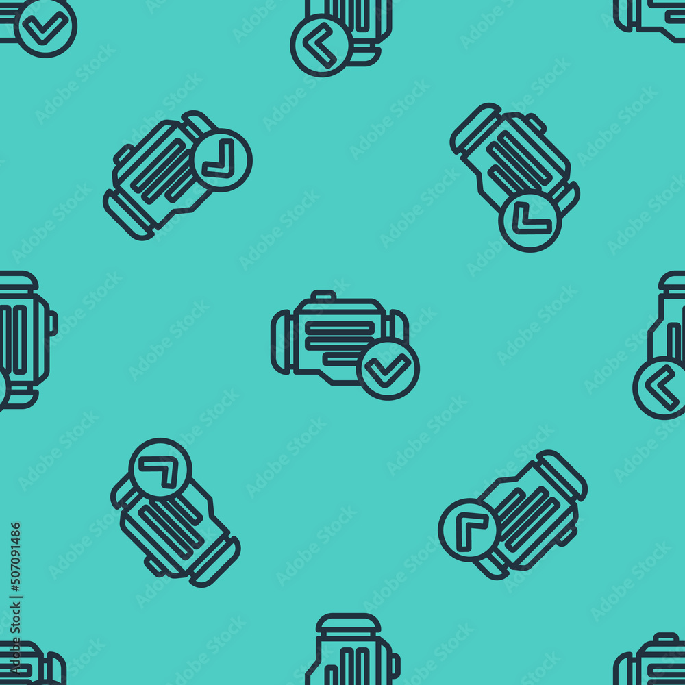 Aufkleber black line check engine icon isolated seamless pattern on green background. vector