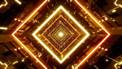 Light Particles Flow Cyber Tunnel 3D Rendering