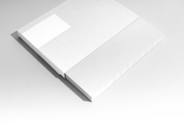 Branding notebook, brochure with cover sleeve mockup template, with sharp natural shadows, real photo. Blank isolated on a white background to place your design. 