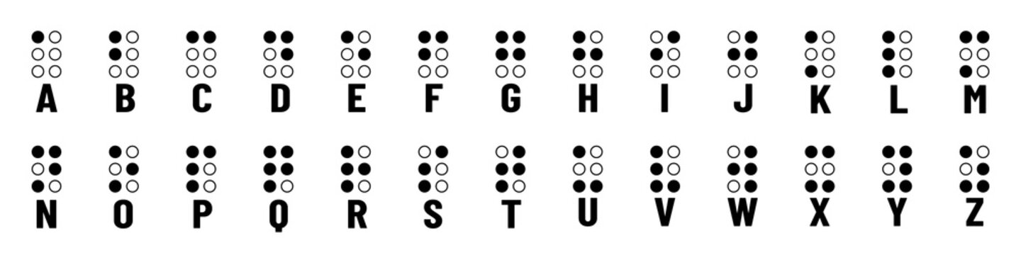 Braille Alphabet - Tactile Writing System Used By People Who Are Blind - Vector Illustrations Set Isolated On White Background