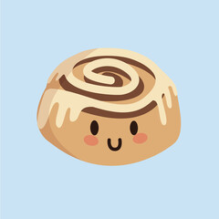 Sweet bun. Bun cutie smiles. Pastries with custard. Cinnamon bun.
