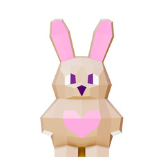 polygonal brown bunny with heart, 3d rendered