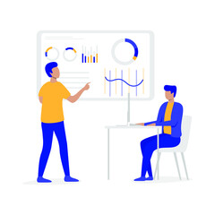 Vector illustration concept of business management software, statistics, trends and productivity, app development, data analysis. Creative flat design for web banner, business presentation.