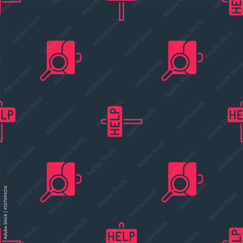 Poster set work search and ask for help text on seamless pattern. vector