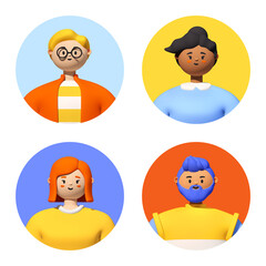 Four happy people avatars - realistic colorful 3d illustration