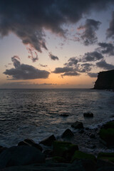 Beautiful sunset on the Atlantic Ocean off the coast of Madeira island, Portugal, seen from Calheta