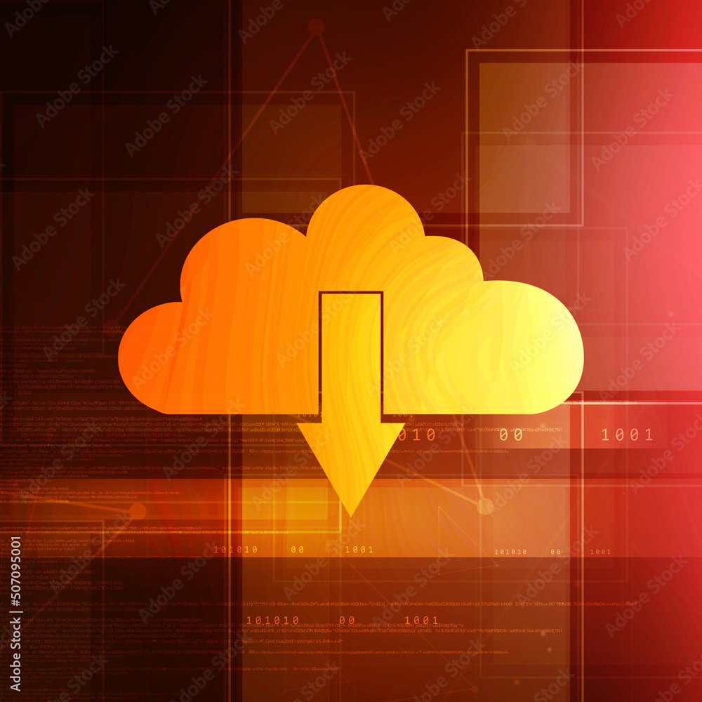 Poster 2d illustration cloud with uploading downloading arrow