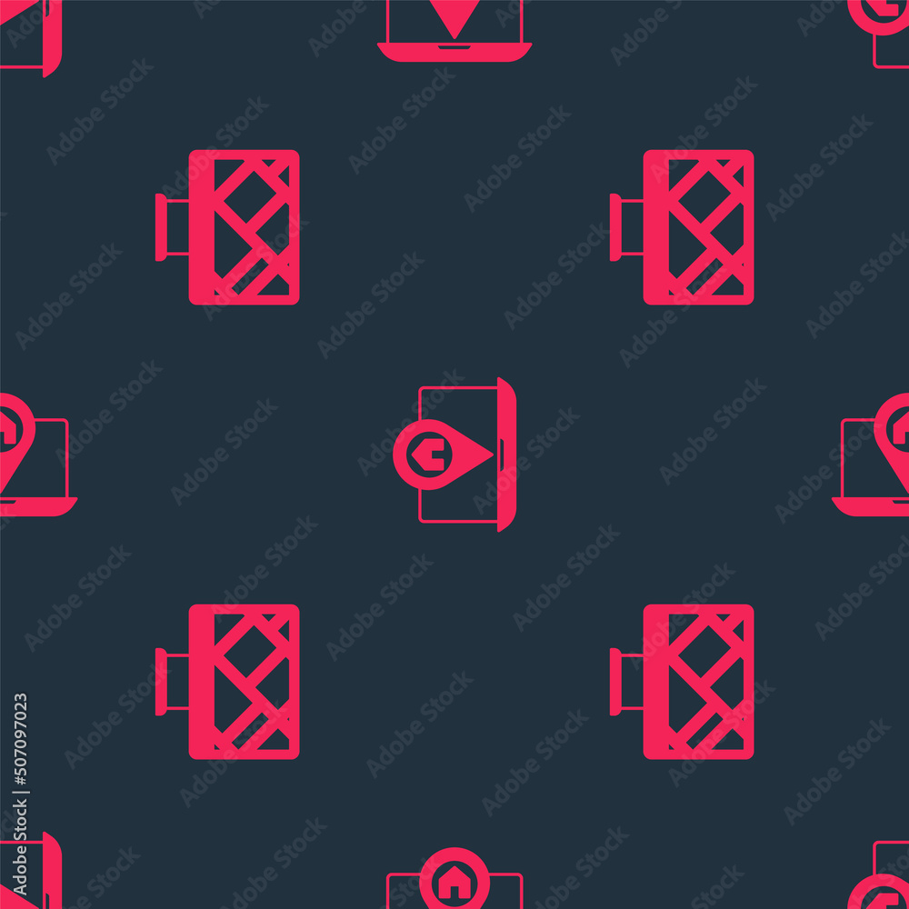 Poster set monitor with map location and city navigation on seamless pattern. vector
