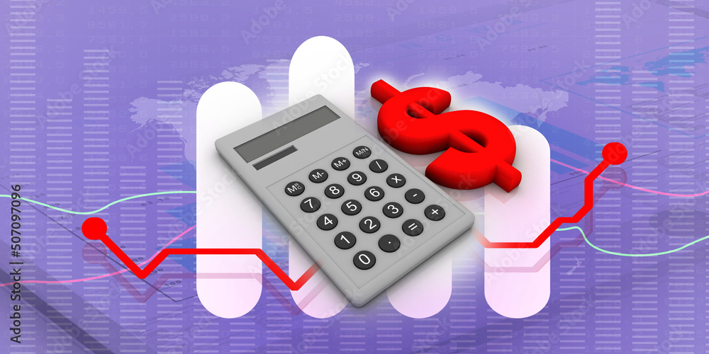 Poster 3d rendering Dollar symbol on Calculator