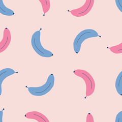 Abstract bananas hand drawn vector illustration. Colorful tropical fruit seamless pattern for children fabric or wallpaper.